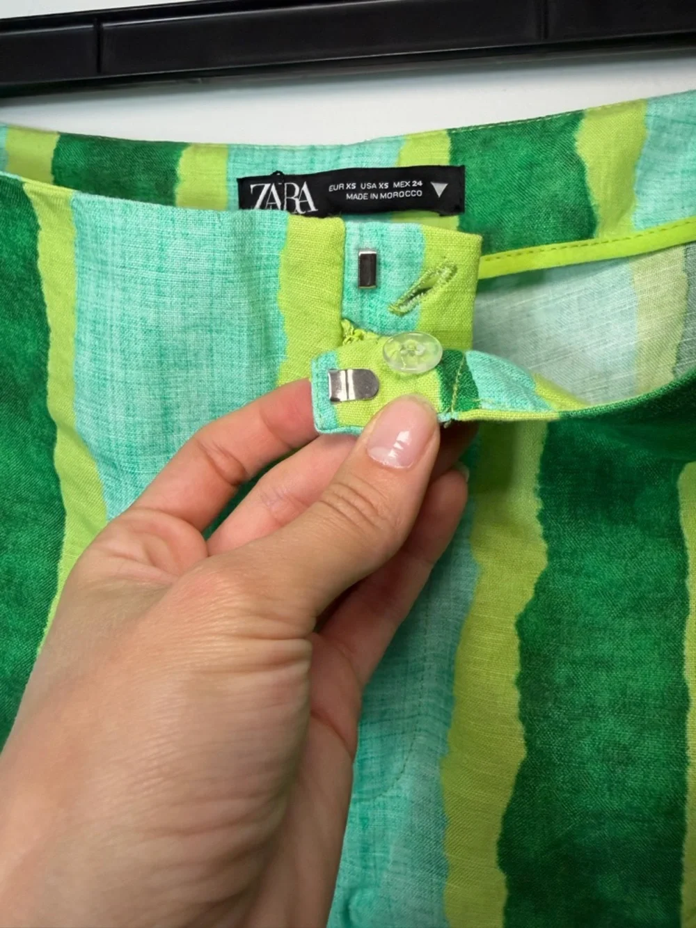 Zara Green & Lime Striped Wide-Leg Trousers